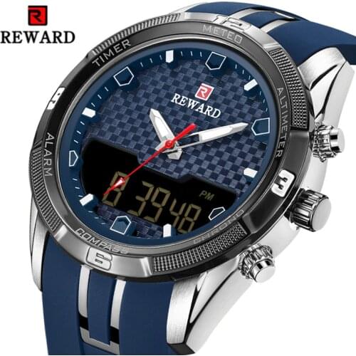 REWARD Mens Watches Top Brand Silicone Men Wrist Watch LED Digital Analog Sport Timing Clock reloj mujer erkek kol saati