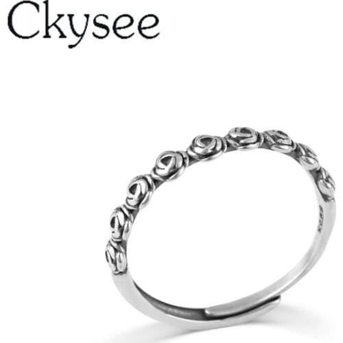 Ckysee Fashion 925 Sterling Silver Rings Simple Flower Ring Closed Adjustable Rings For Woman Original Fine Jewelry All-Match