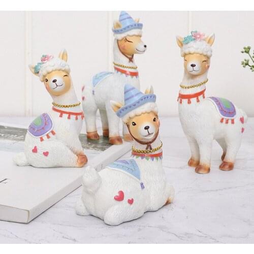 1pc Alpacos Ornament Resin Animal Alpaca Figurine Cake Decoration Miniature Home Fairy Decor
