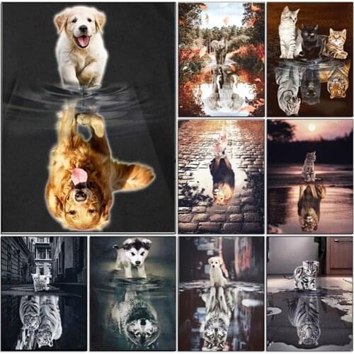 FIYO 5D DIY Diamond Painting Shadow Animals Home Decoration 5D Cat Diamond Embroidery Cross Stitch Picture Wall Stickers