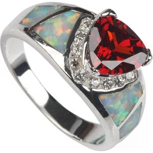 Fleure Esme christmas gifts wedding rings for womens clothing accessories White opal and Red Cubic Zirconia Rhodium Plated R747