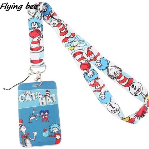 Flyingbee X1297 Cartoon Cat And Hat Fashion Lanyards ID Badge Holder Bus Pass Case Cover Slip Bank Credit Card Holder Strap