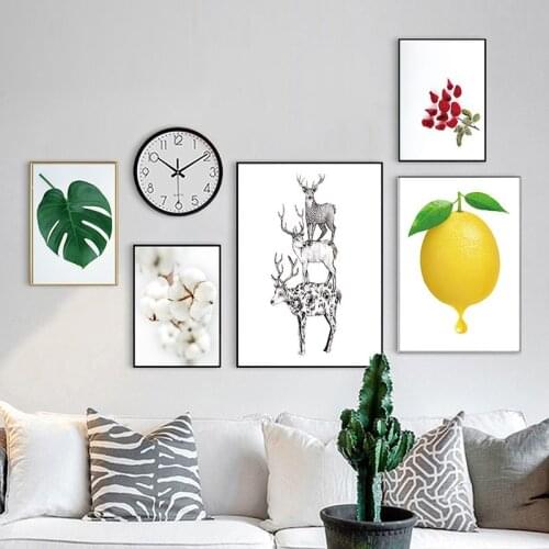 Nordic Plant Leaves Lemon Rose Elk Home Decorative Canvas Painting Frameless Back To The Future Wall Pictures for Living Room