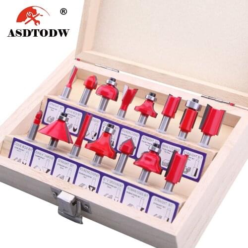 15pcs/set Woodworking Milling Cutters 1/4'Shank Carbide Router Bit For Wood Cutter Engraving Cutting Tools