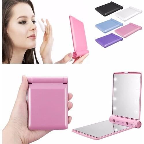 Makeup Cosmetic Folding Portable Compact Pocket Mirror with 8 LED Lights Lamps Do not Come with Battery 5pcs/lot P166