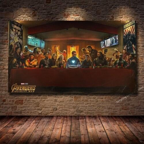 Marvel Superhero Last Supper Creative Canvas Painting HD Print Living Room Bedroom Decoration Painting