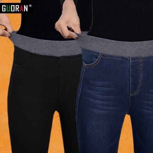 2016 Winter Jeans Pants New Women Denim Pants high elastic waist Warm Thicken Fleeces Pencil Trousers Leggings Plus Size 26-34
