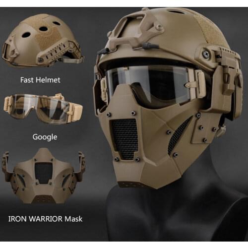 Multi Function Iron Mesh Tactical Mask with Fast Helmet and Tactical Goggles Airsoft Hunting Motorcycle Sport Play