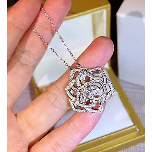 Fashion brand beauty rose pendant shiny flowers necklace for Womens girls top selling full drill jewelry Gifts