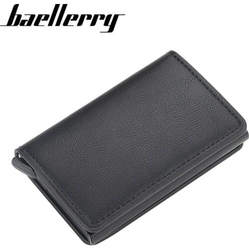 Baellerry Male Card Holder Business Metal Aluminum Shell Automatic Female Bank Credit Card Case Soft Leather Men Passport Clips