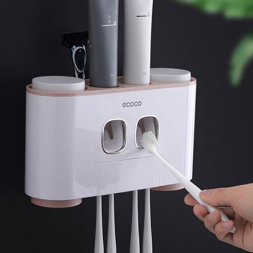 Hot Sale ToothBrush Holder Wall Mount Toothpaste Squeezer Bathroom Accessories Set ToothBrush Toothpaste Storage Rack For Home