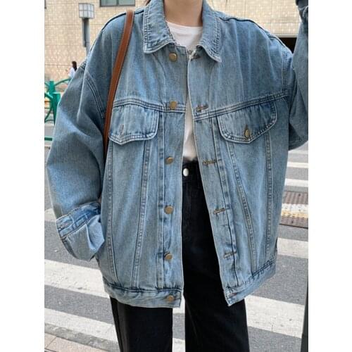 Nic 2021 New Autumn Womens Plus Size Denim Jacket Casual Jean Jackets Loose Long Vintage Streetwear Outerwear Female