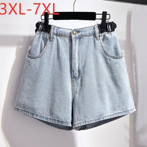New 2021 summer plus size denim shorts for women large loose casual wide leg cotton pocket jeans shorts blue 3XL 4XL 5XL 6XL 7XL