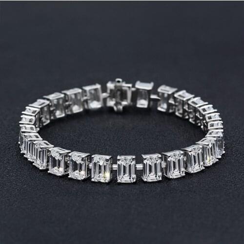 Charm Emerald Cut Moissanite Diamond Bangle Bracelet 100% Real 925 Sterling silver Wedding Bracelets For Women Party Jewelry