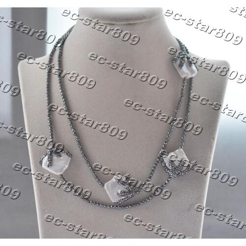 Z11391 36" 20mm White Square Coin Pearl CZ Faceted Hematite Bead Necklace