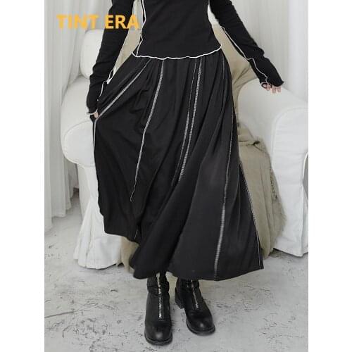 TINT ERA Japanese Retro Yoji Yamamoto Midi Long Skirt Dark Black Uma Wind Anti-bone Open Line Art Loose Black Skirt Female