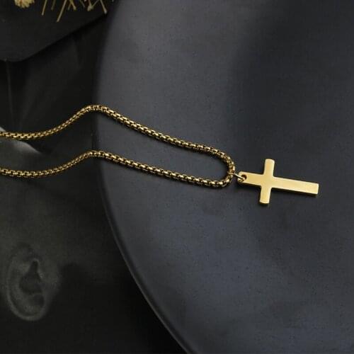 Stainless Steel Mens Cross Necklace-Ladies Jesus Prayer Cross Necklace Couple Necklace Thick Chain Gold Chain Couple Gift