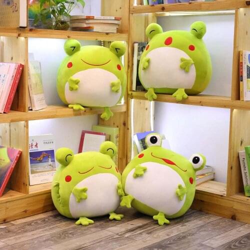35cm Kawaii Green Frog Plush Toy Down Cotton Stuffed Squishy Animal Functional Pillow with Blanket Hands Warmer Gift for Baby