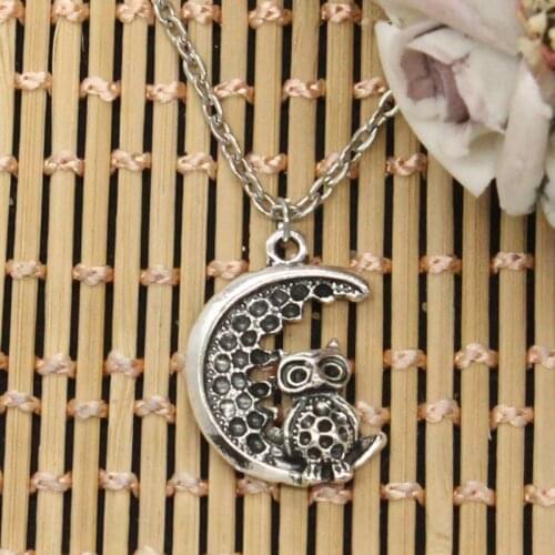 New Fashion Moon Owl Pendants Round Cross Chain Short Long Mens Womens DIY Silver Color Necklace Jewelry Gift