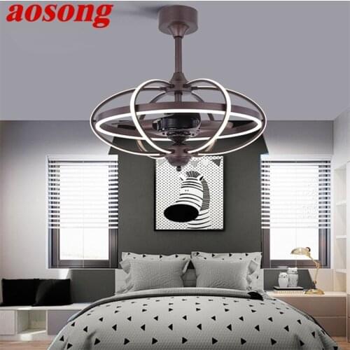 AOSONG Modern Ceiling Fan Lights Coffee With Remote Control Fan Lighting for Home Dining Room Bedroom Restaurant