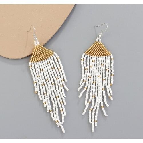 Multicolor Western Boho Jewelry Hand Beaded Rainbow Drop Dangle Earrings Fringe Seed Bead Long for Women Handwoven Bohemian LO3F