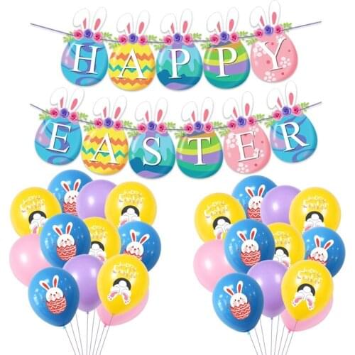 Happy Easter Latex Balloon Cute Easter Egg Rabbit Bunny Balloons for Kids Birthday Easter Party Decor