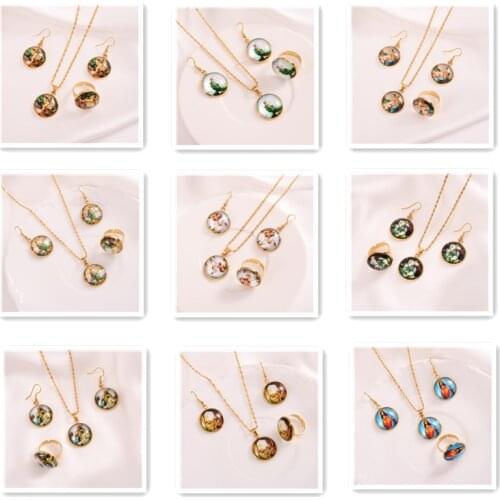 Bangrui Virgin Mary Mother of Baby Glass Pendant Earrings Jesus Christ Christian Jewelry Sets Religious Gift For Men Women