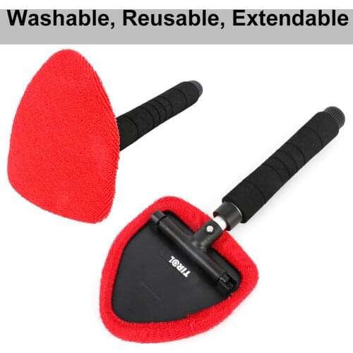 Car Window Cleaner Brush,Windshield Glass Cleaning Tool Extendable Aluminum Handle with 2Pcs Microfiber Covers