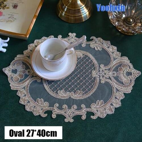 Modern Lace oval embroidery table place mat dish pad Cloth glass placemat cup mug dining tea coaster drink doily kitchen