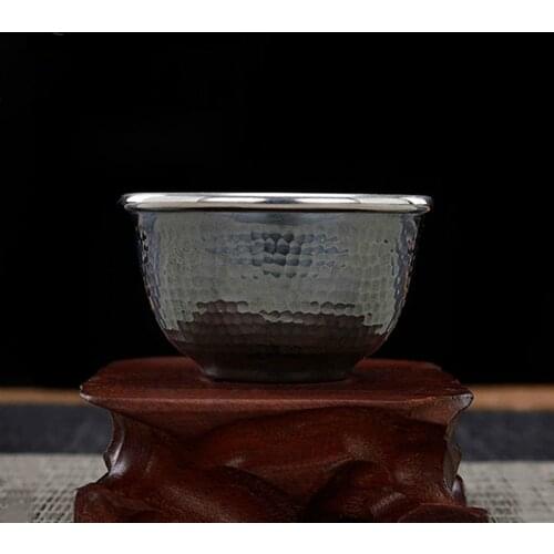 Silver tea cup sterling silver 999 handmade hammered old tea ceremony home retro style small sterling silver tea cup
