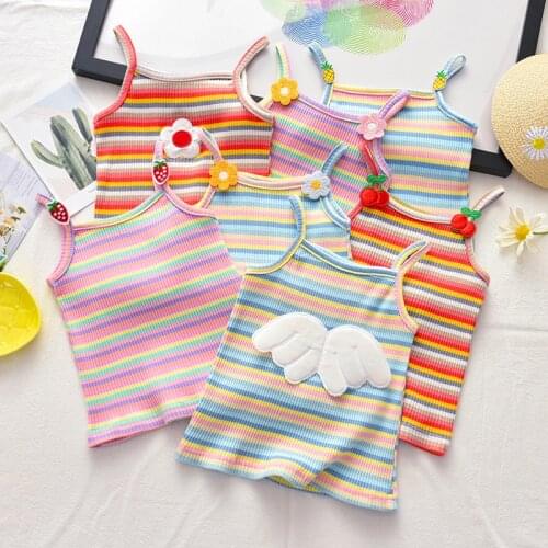 Girls Knitted Color Tops Summer Striped Kids Camisole T-Shirt