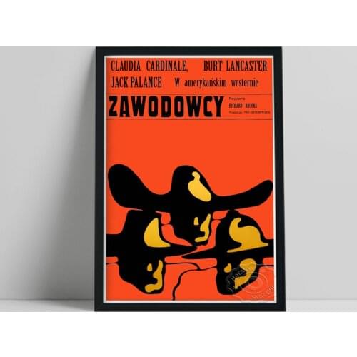 Vintage 1966 Polish Movie Print Poster, The Professionals Publicity Canvas Painting, Abstract Art Wall Picture Home Decor Gift