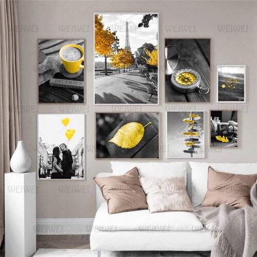 Car Balloon Scenery Canvas Painting Modern Yellow Style Nordic Poster European Landscape Wall Art Pictures for Living Room Decor