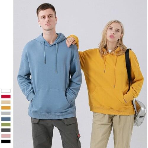 GOPLUS Womens Hoodie Solid Pullover Lounge Wear Cotton Drop Shoulders PLUS Size Loose Sweatshirt Couple Outfit Streetwear