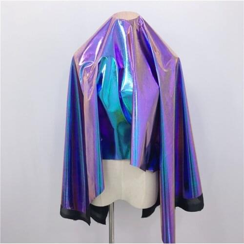 140cm*100cm Bronzing electro-optical purple laser blue and purple designer fabric stage dance costume leather fabric