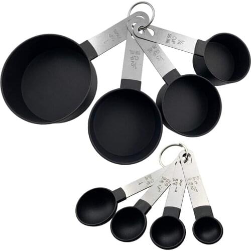 8-Piece Measuring Cups and Spoons Kitchen Nesting Measurement Tools for Liquids and Solids,Black