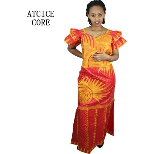 African dresses for women fashion design new african bazin embroidery design dress long dress with scarf two pcs one set A091