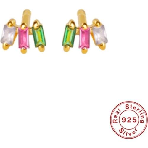 BOAKO 925 Sterling Silver Korean Earring Rainbow Zircon Cartilage Stud Earrings For Women Gift Couple Shiny Pendientes Jewelry