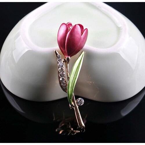 Luxury Rhinestone FlowerTulip Brooch Pin Enamel Pin for Women Fashion Scarf Buckle Lapel Pin Clothes Decor Jewelry ts