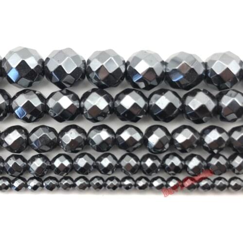 Free Shipping Natural Stone Faceted Black Hematite Beads 4 6 8 10 MM 16" Per Strand Pick SizeFor Jewelry Making DIY