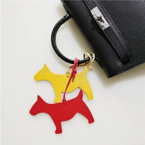 Animal Chains Real Leather Catoon mini Dog Womens Charm Bag Holder Pendant Casual Car Ornaments Fashion Color Keychains New