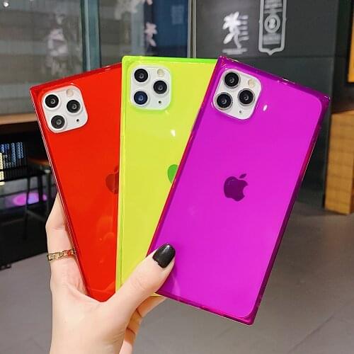 For iPhone 11 12 Pro Max 12 Mini X XR XS Max 6 7 8 Plus SE 2020 Fashion Phone Case Candy Color Clear Square Design Soft TPU Case