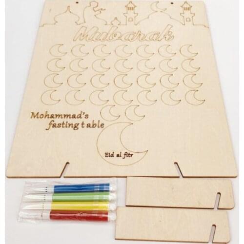 YYSD Wooden Ramadan Countdown Calendar DIY Graffiti EID Mubarak Decoration with Pens Muslim Party Supply