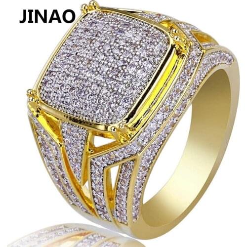 JINAO Hip Hop Iced Out Gold Micro Pave Cubic Zircon Bling Big Square Rings for Male Jewelry 18mm Width Rings with 7 8 9 10 11 12