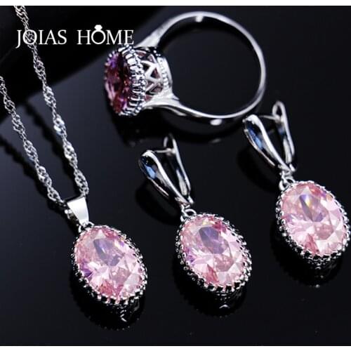 JoiasHome 925 Sterling Silver Jewelry Fashion Wild Color Gem Bridal Wedding Party Dinner Jewellery Set