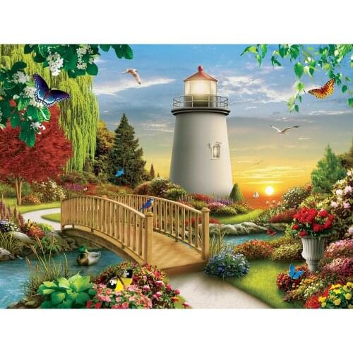 Full Square 5D DIY Diamond Painting Lighthouse river Embroidery Cross Stitch Needlework Mosaic Painting Decor Gift VIP