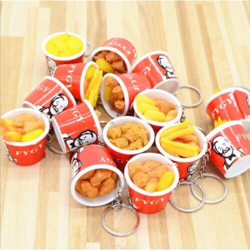 Creative simulation KFC kfc family bucket food keychain car key keychain for men and women kids toy key chain gifts