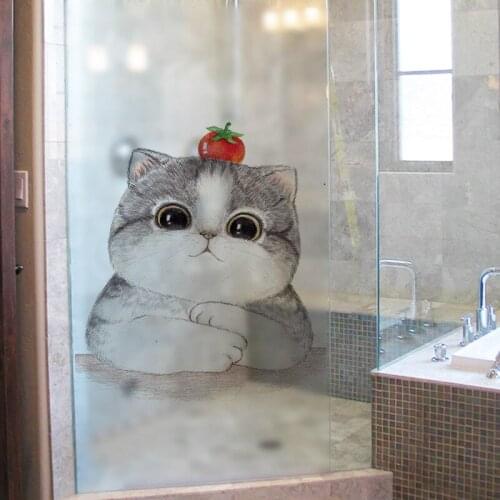 Frosted glass stickers light opaque bathroom window decoration cartoon cute cat household adornment wall stickers on the wall