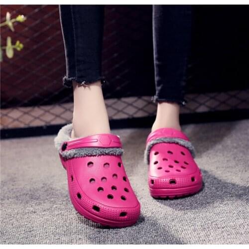 1 PR Men Winter Clogs EVA Fur Garden Clog Shoes Indoor Casual Hole Warm Home Slippers Sandals Flat Clog Footwear High Quality