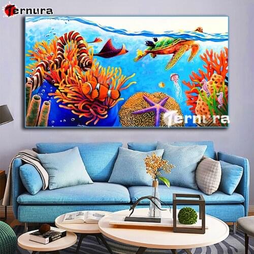 Sea world full Round square Diamond Painting Sea turtle starfish ocean world Mosaic DIY Cross Stitch Kit Embroidery Home Decor